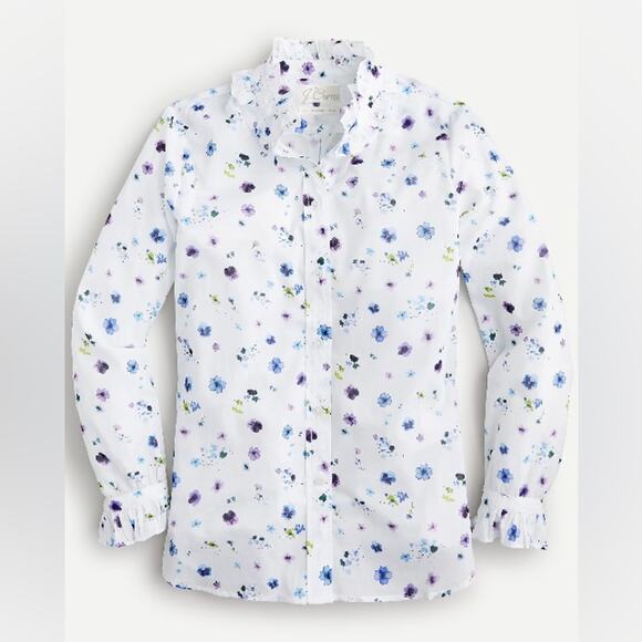 J. Crew Classic-fit Ruffleneck Shirt In Airy Floral Button Down Blouse Top NEW 2 - Picture 1 of 6